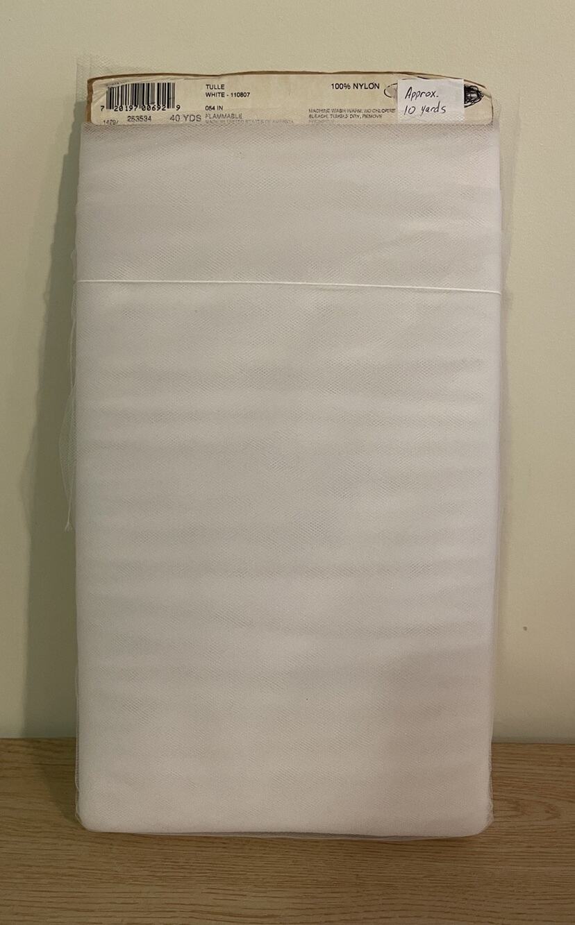 VTG Made in USA White Tulle Nylon Fabric on Bolt (Approx 10 Yd x 54”)